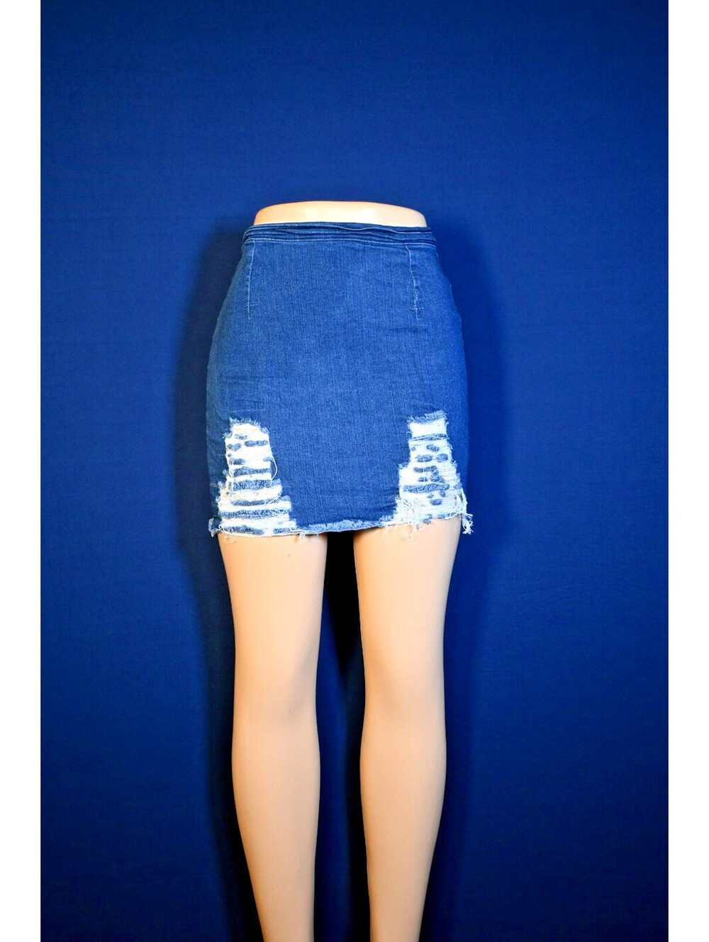 Fashion Nova Distressded Denim Mini Skirt Blue High Waisted frayed Size L